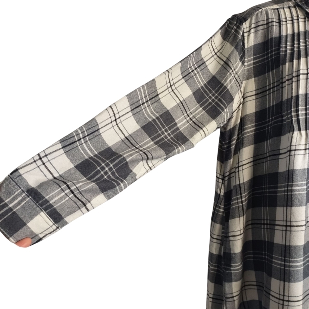American Eagle Women's White Gray Plaid Check Button Flannel Blouse Size L - Picture 6 of 9